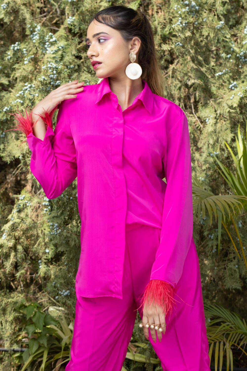 Hot-pink Co-ord Set With Feather Detailing - Image 2