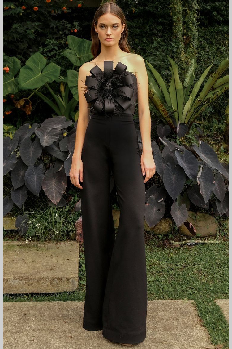 Black Flower Feather Detailing Co-ordinate Set