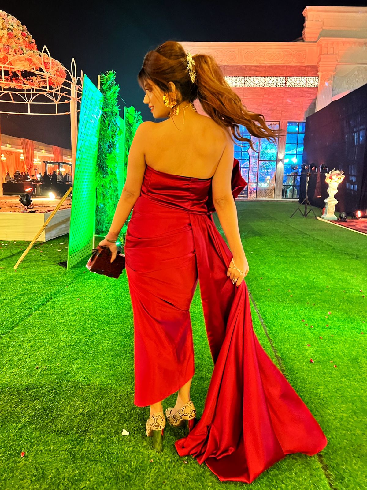 Falling Red Gown with Handwork Detailing - Image 4