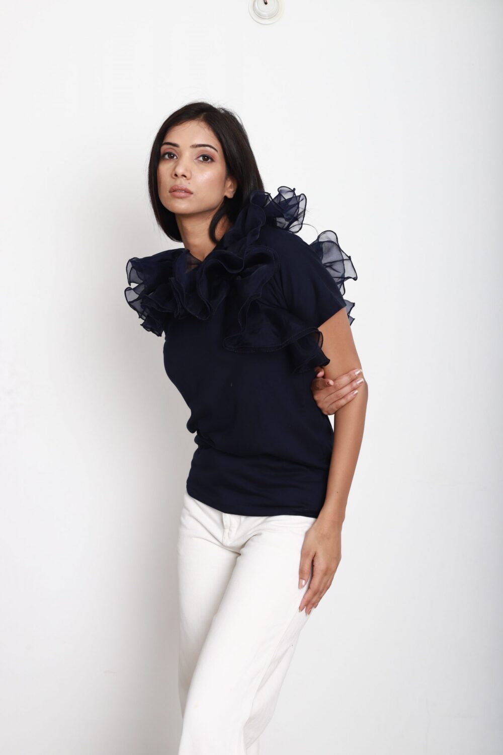 Navy Blue Ruffle Tshirt - Image 3