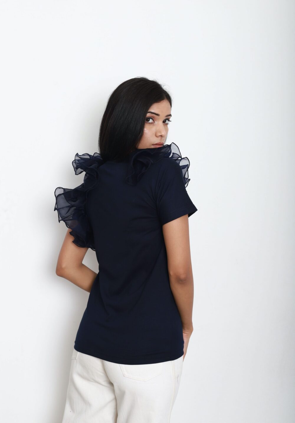 Navy Blue Ruffle Tshirt - Image 5
