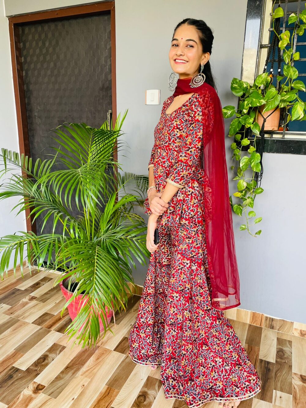 Festive Kalamkari Peplum Kurti With Sharara & Dupatta for Our Pretty Customer - Image 3