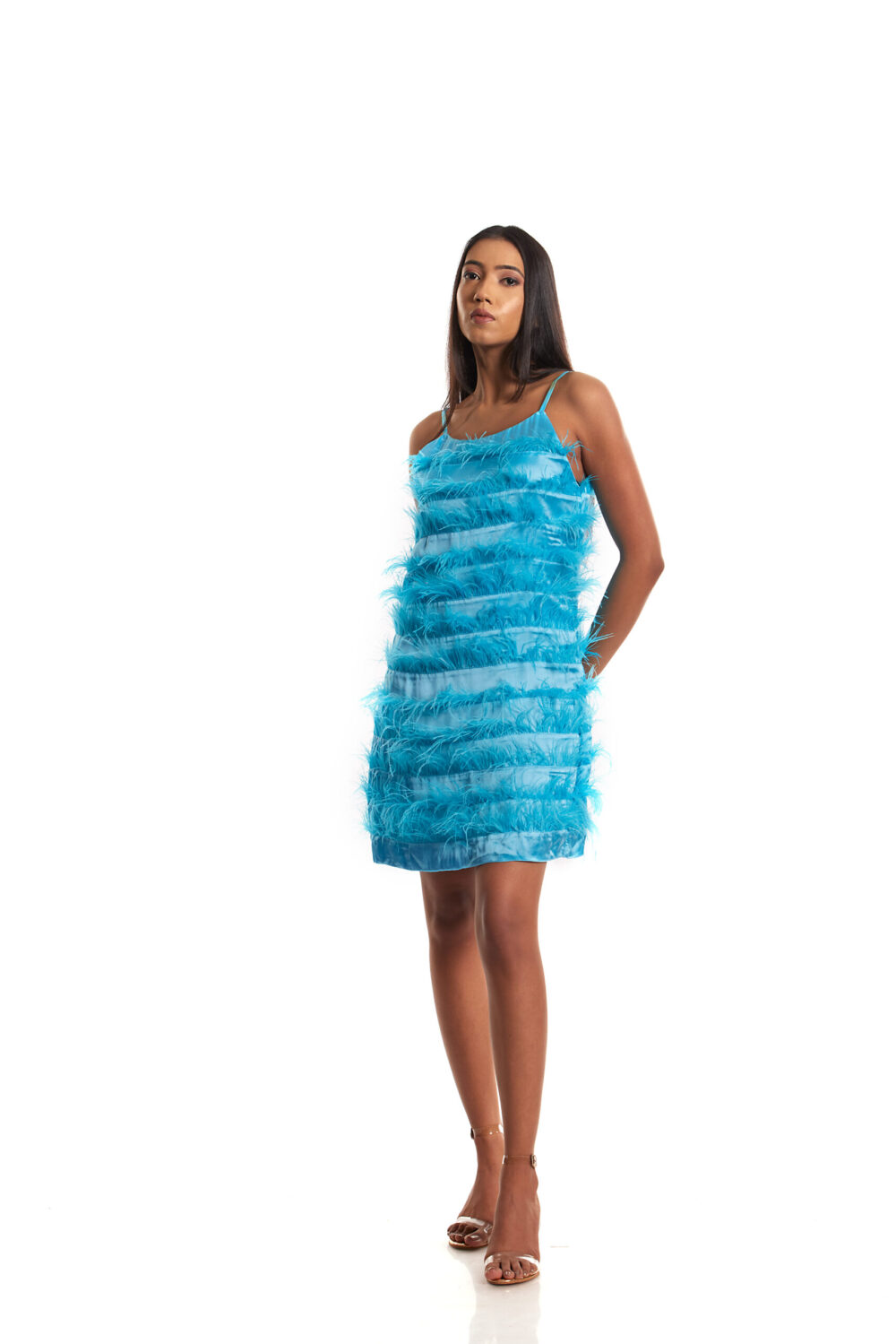 Turquoise Blue Feather Layered Dress