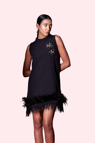 Black Embellished Feather Dress