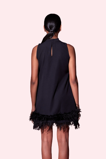 Black Embellished Feather Dress - Image 3