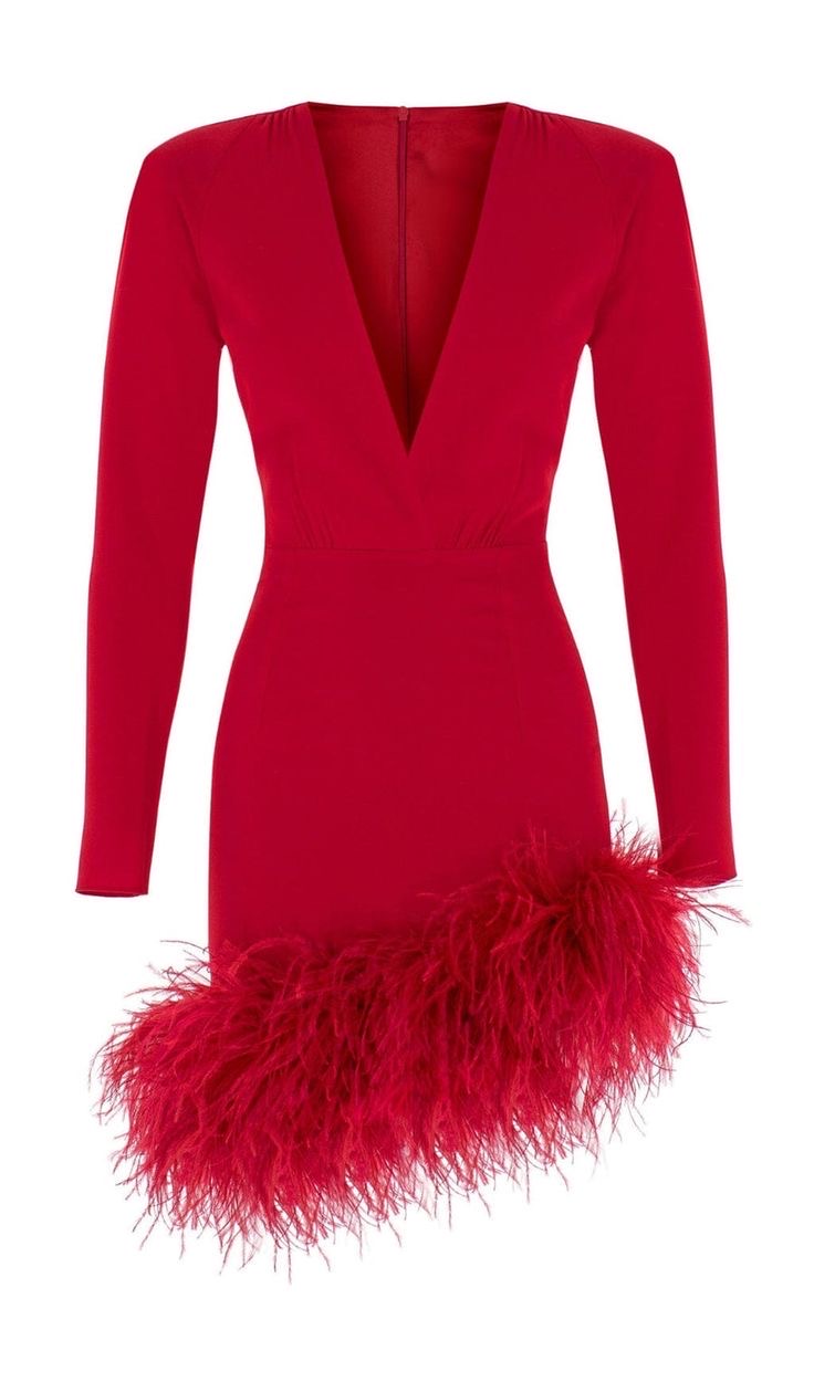 Red Feather Asymmetric Dress - Image 3