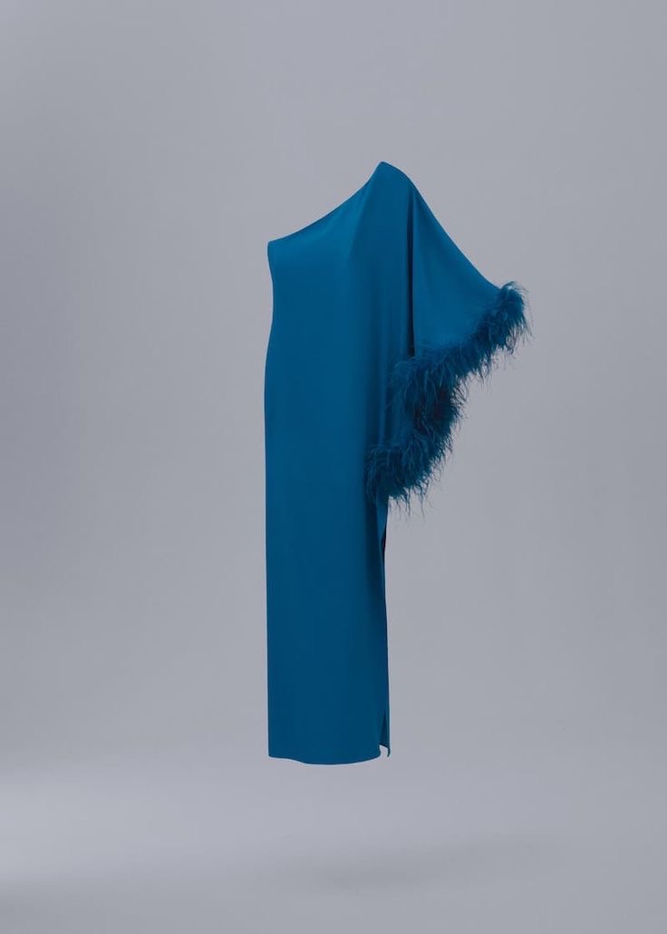 Asymmetric Turquoise Feather Dress - Image 4