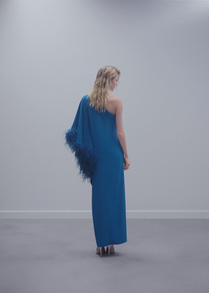 Asymmetric Turquoise Feather Dress - Image 3