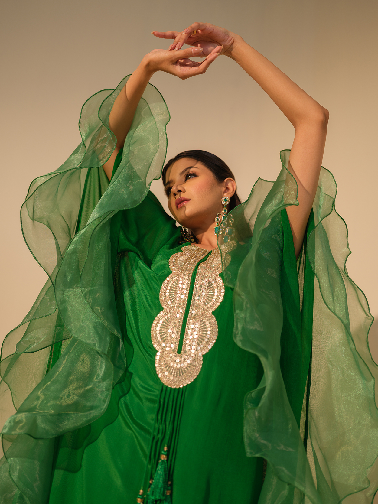 Green Dramatic Ruffle Kaftaan - Image 2