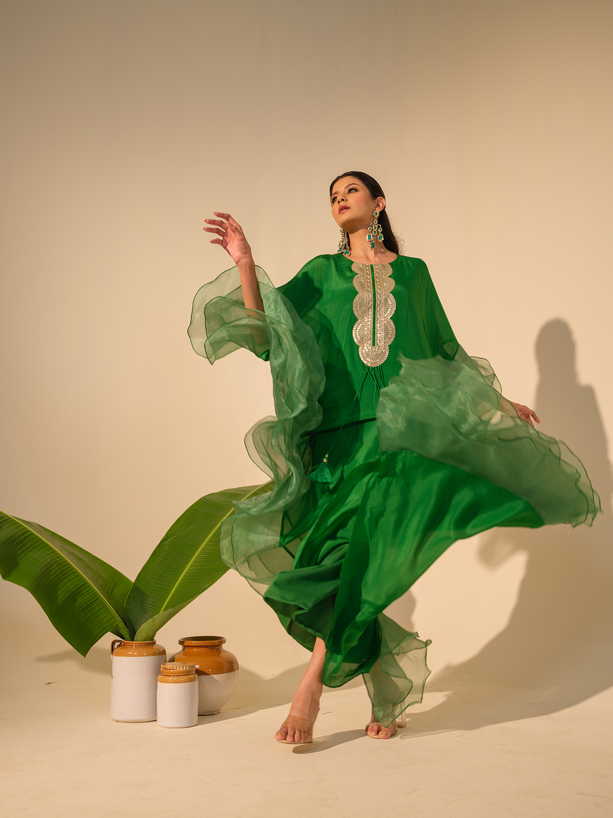 Green Dramatic Ruffle Kaftaan - Image 3