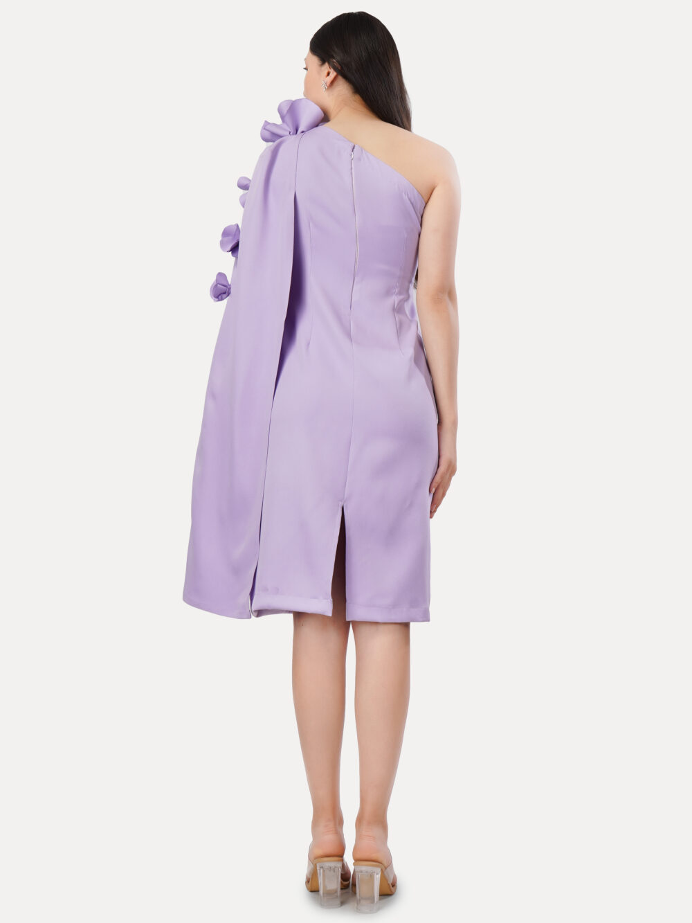 Lavender 3D Floral One-Shoulder Dress - Image 6