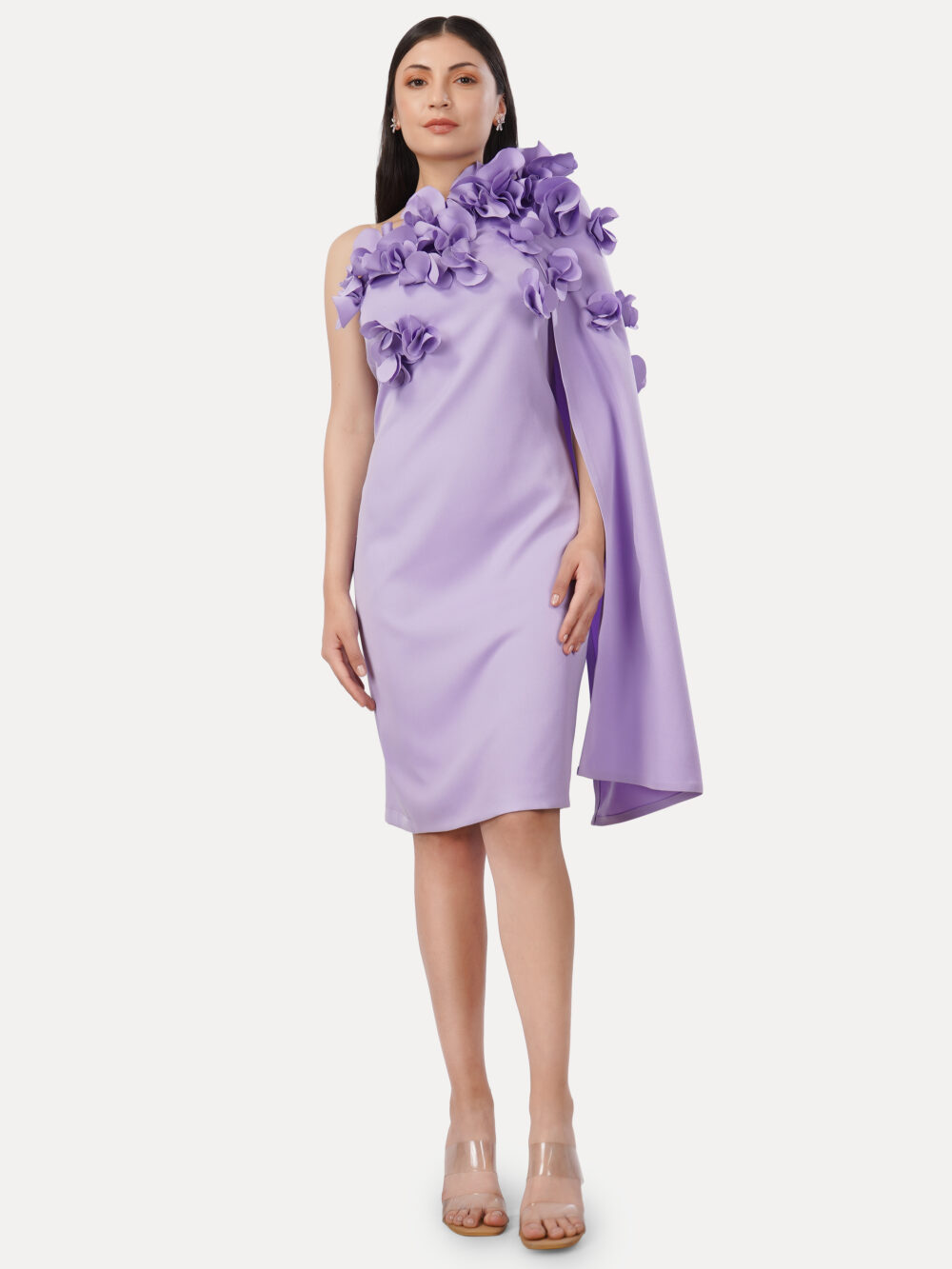 Lavender 3D Floral One-Shoulder Dress - Image 5