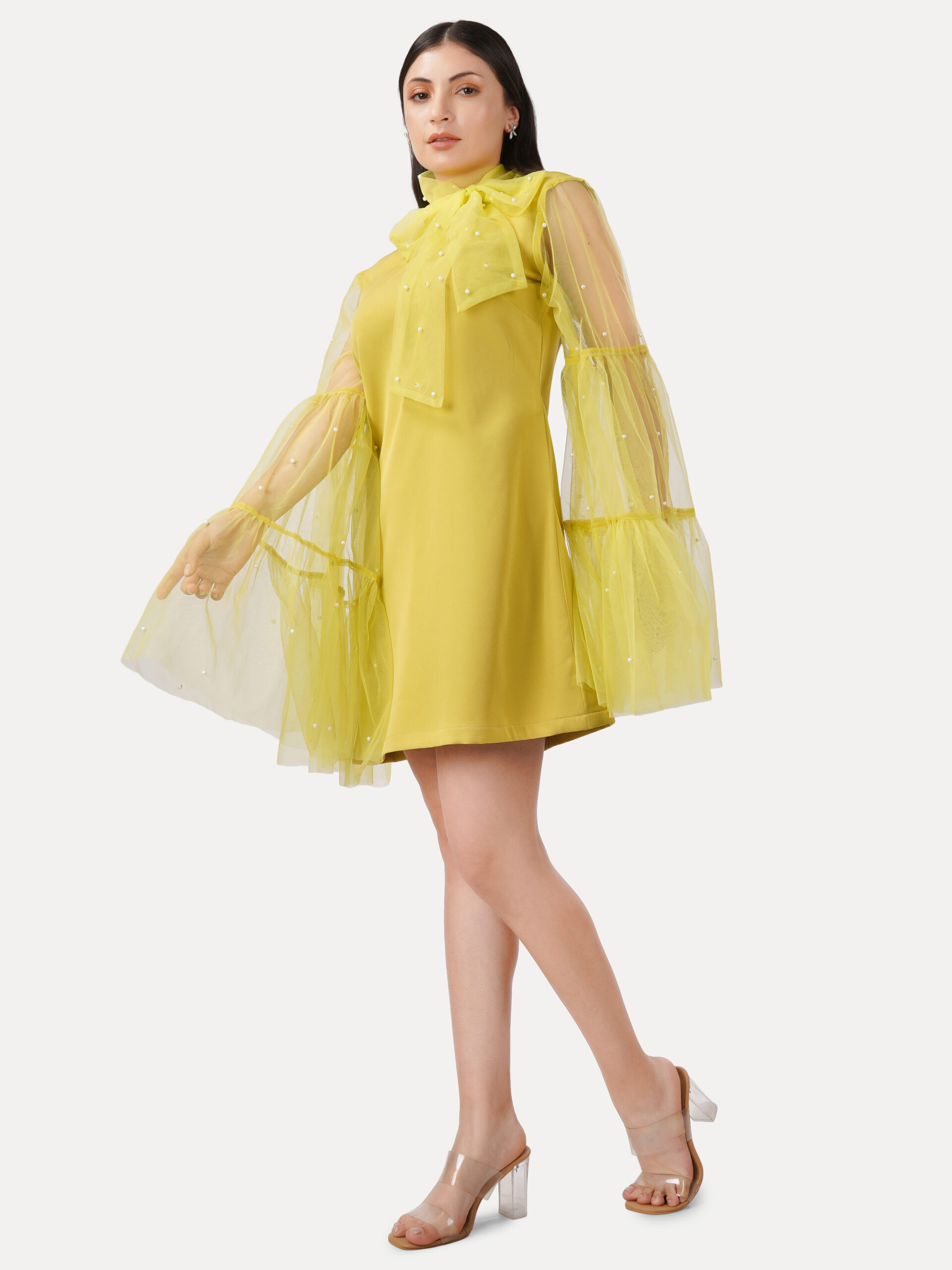 Pearl-Embellished Bow Detail A-Line Dress - Image 7