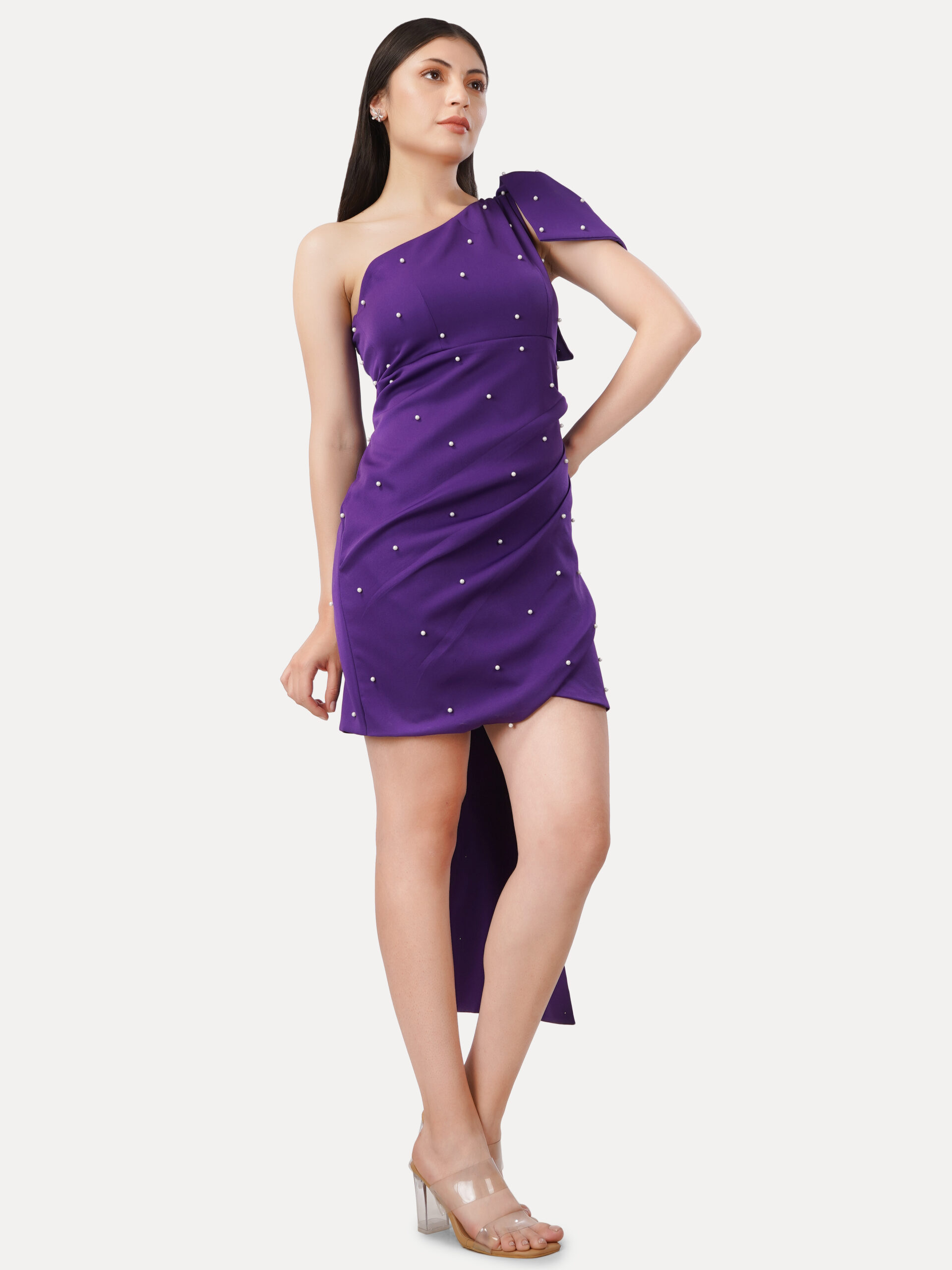 One-Shoulder Pearl Embellished Dress - Image 8