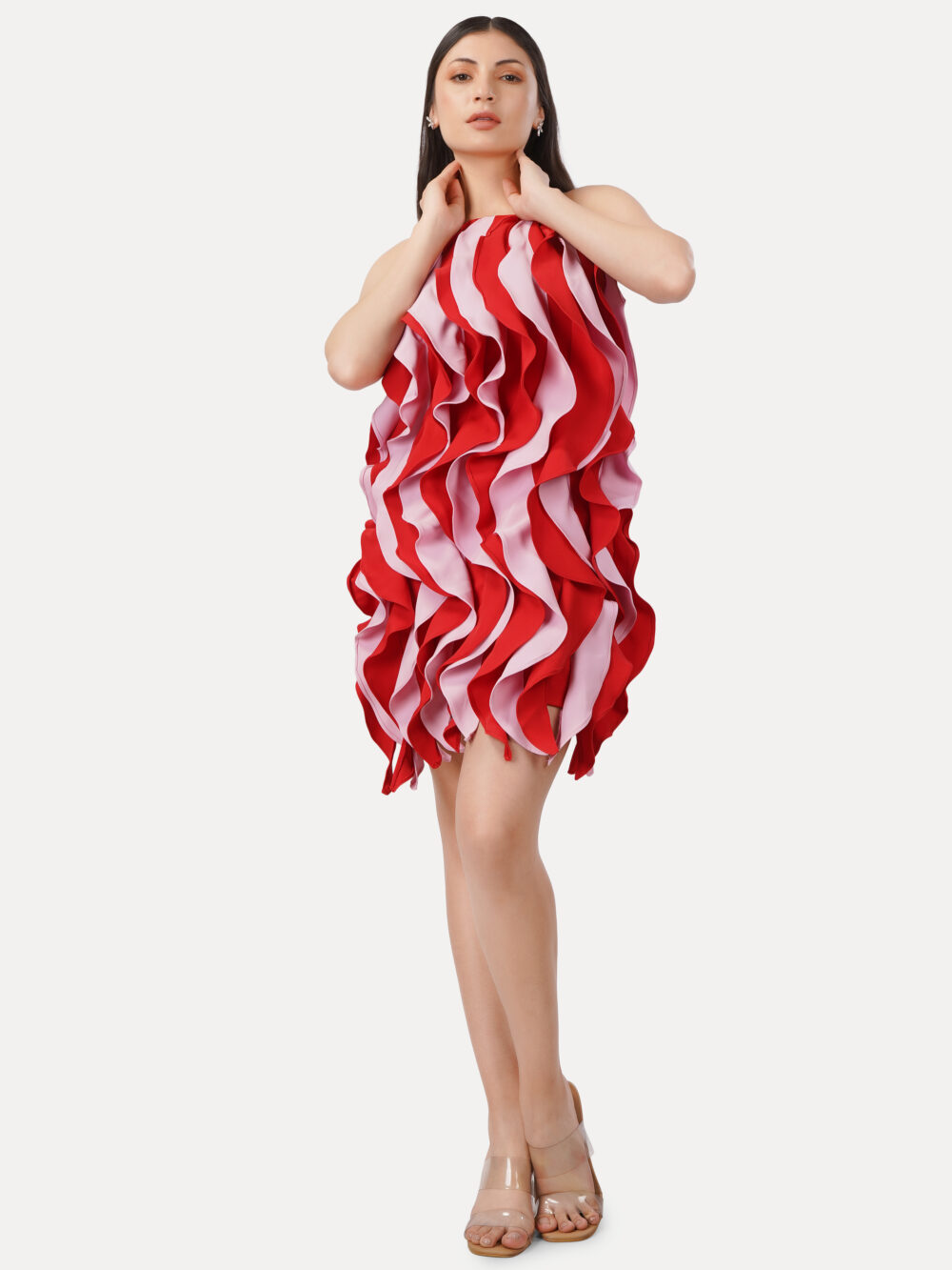 Red & Pink Wave Ruffle Mini Dress - Image 6